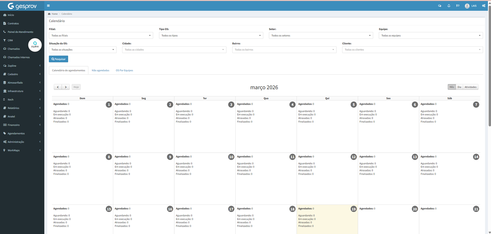 Calendário de agendamento